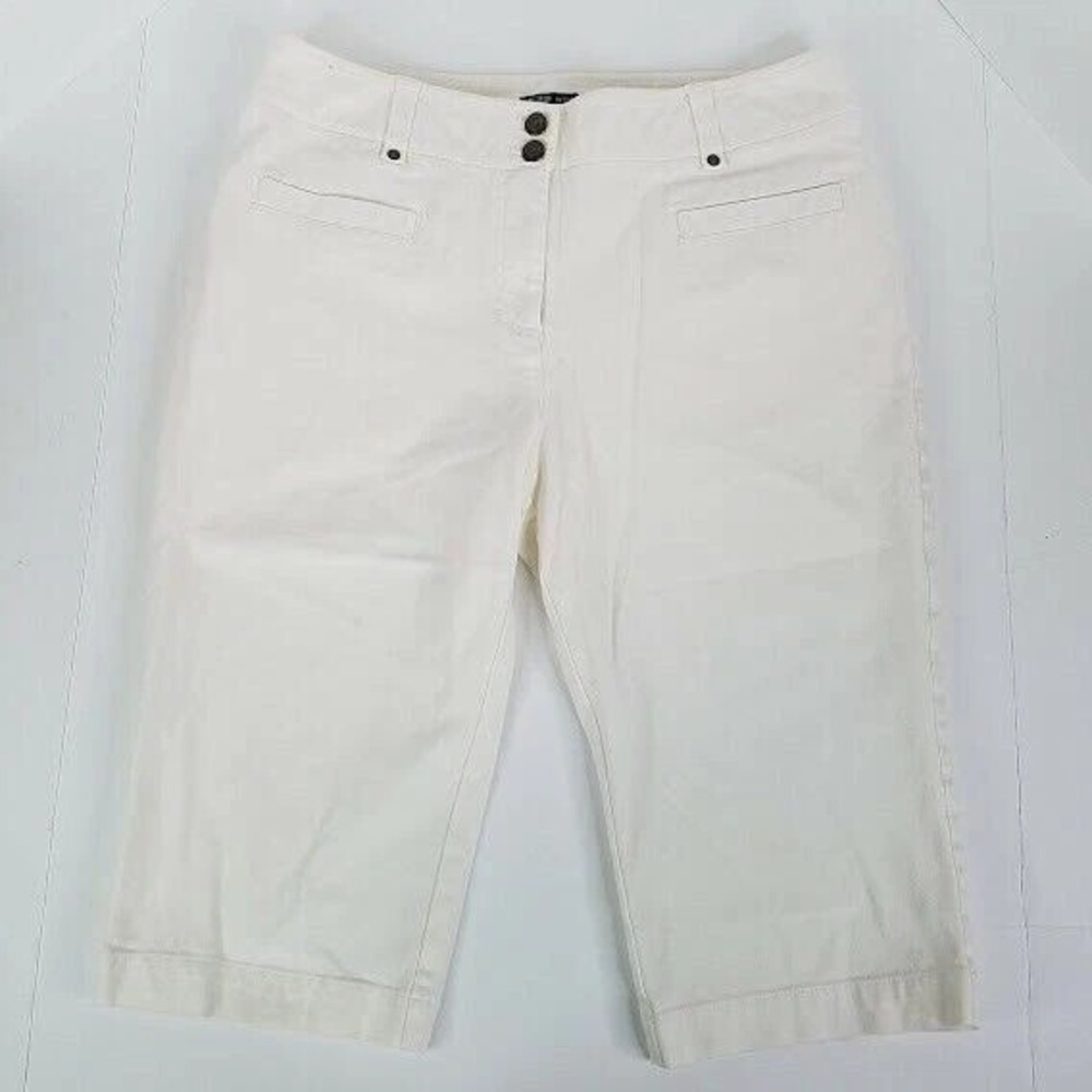 E39 By Eric‎ Women's Size 12 Off-White Cotton Blend Stretch Capris Cropped Pants